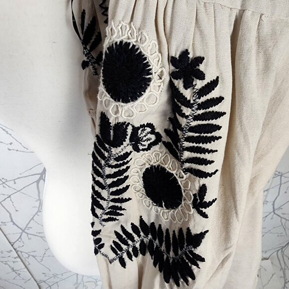 Zara Beige Floral Embroidered Cotton Linen Tassel Lantern Sleeve Jacket - Picture 7 of 8